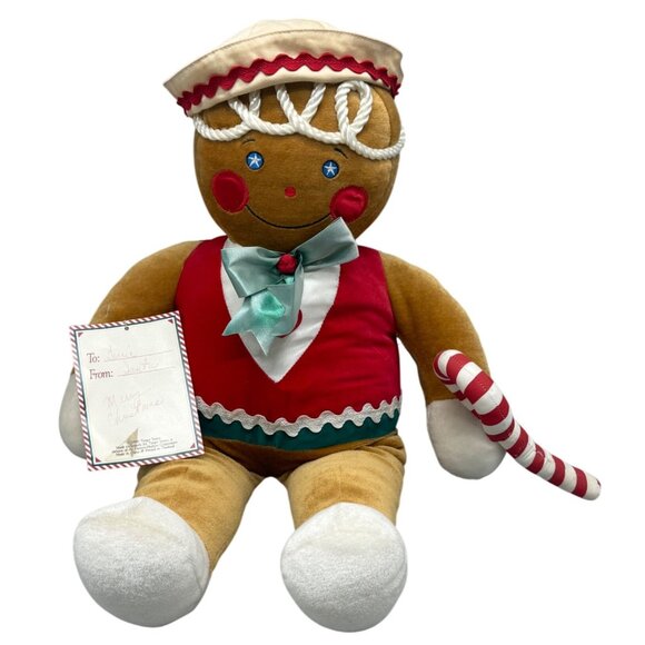 Vintage 1990 Large 27" Target Gingerbread Stuffed Plush Doll Candy Cane Bow READ - Picture 1 of 13